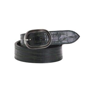 BERGE Dark Green Made In Italy Leather Croc Embossed Belt